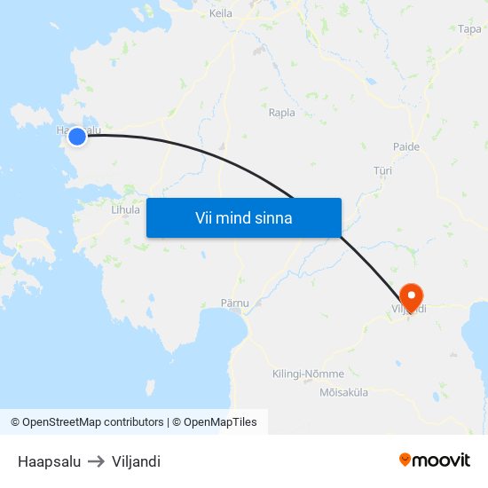 Haapsalu to Viljandi map