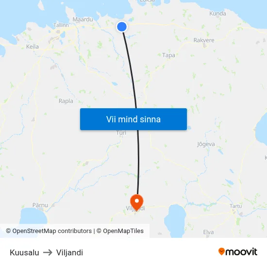 Kuusalu to Viljandi map