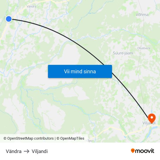 Vändra to Viljandi map