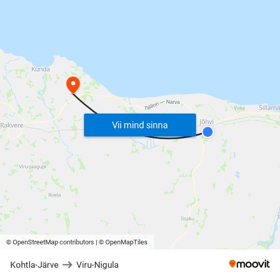 Kohtla-Järve to Viru-Nigula map