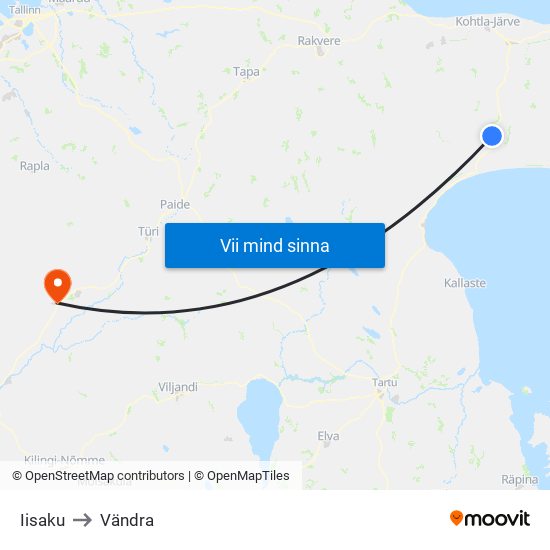 Iisaku to Vändra map