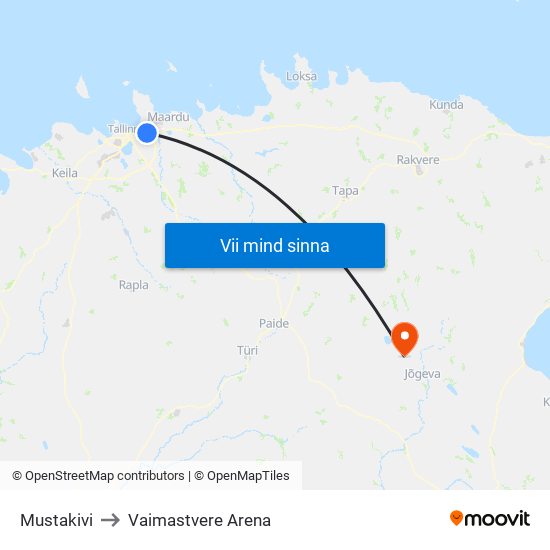 Mustakivi to Vaimastvere Arena map