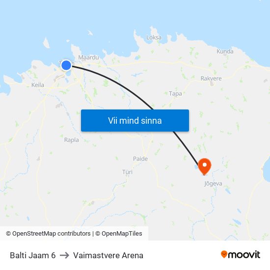 Balti Jaam 6 to Vaimastvere Arena map