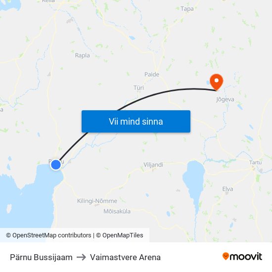 Pärnu Bussijaam to Vaimastvere Arena map