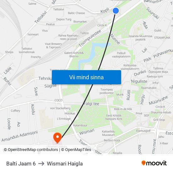 Balti Jaam 6 to Wismari Haigla map