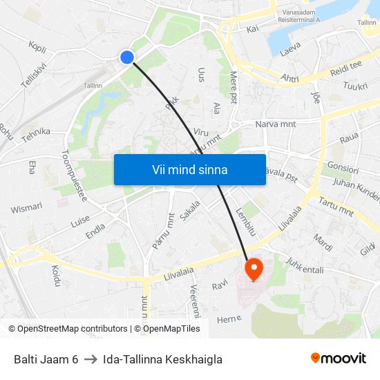 Balti Jaam 6 to Ida-Tallinna Keskhaigla map