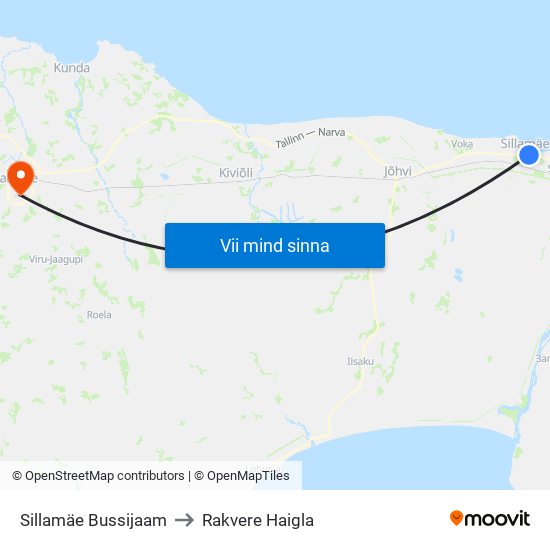 Sillamäe Bussijaam to Rakvere Haigla map