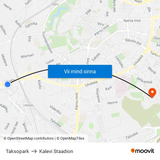 Taksopark to Kalevi Staadion map