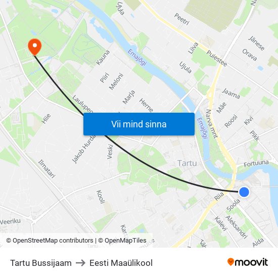 Tartu Bussijaam to Eesti Maaülikool map