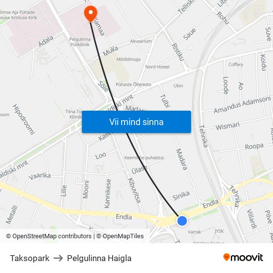 Taksopark to Pelgulinna Haigla map