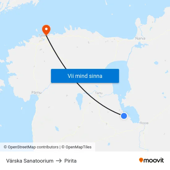 Värska Sanatoorium to Pirita map