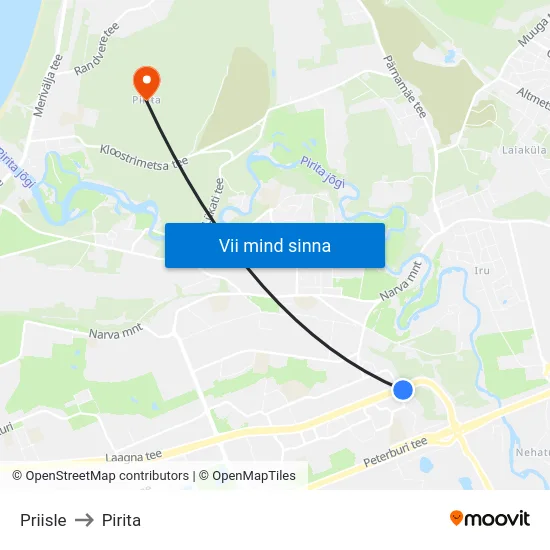 Priisle to Pirita map