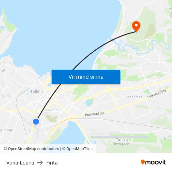 Vana-Lõuna to Pirita map