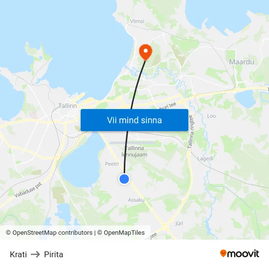 Krati to Pirita map