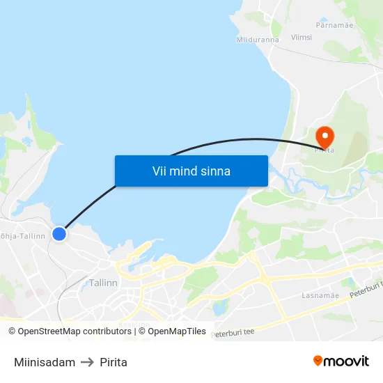 Miinisadam to Pirita map
