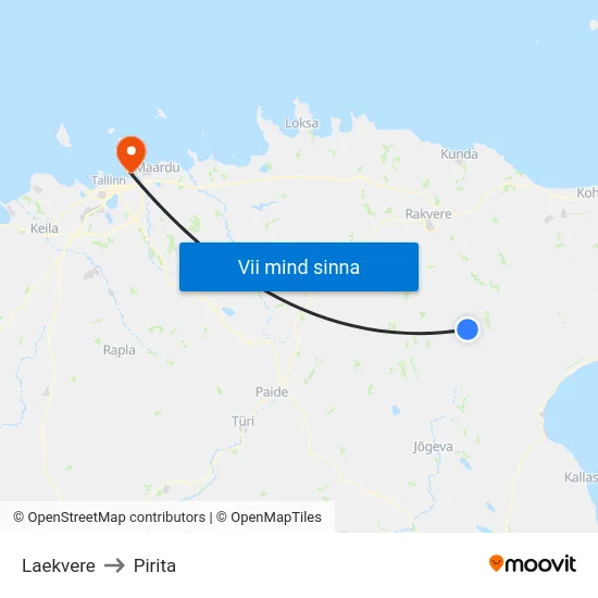 Laekvere to Pirita map