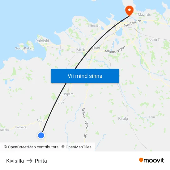 Kivisilla to Pirita map