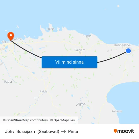 Jõhvi Bussijaam (Saabuvad) to Pirita map