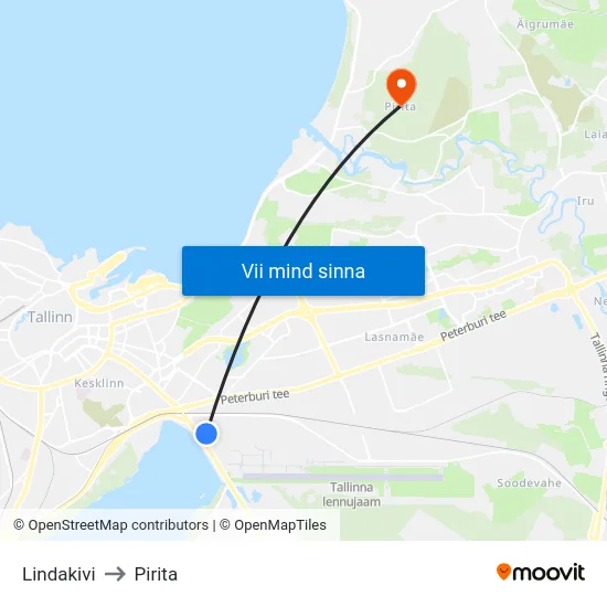 Lindakivi to Pirita map