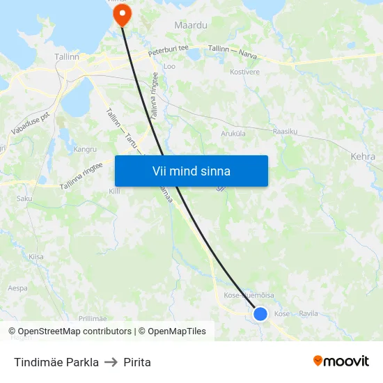 Tindimäe Parkla to Pirita map