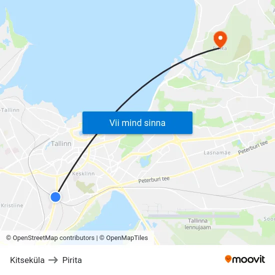 Kitseküla to Pirita map