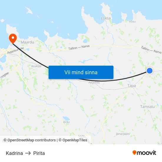 Kadrina to Pirita map