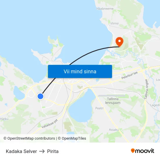 Kadaka Selver to Pirita map