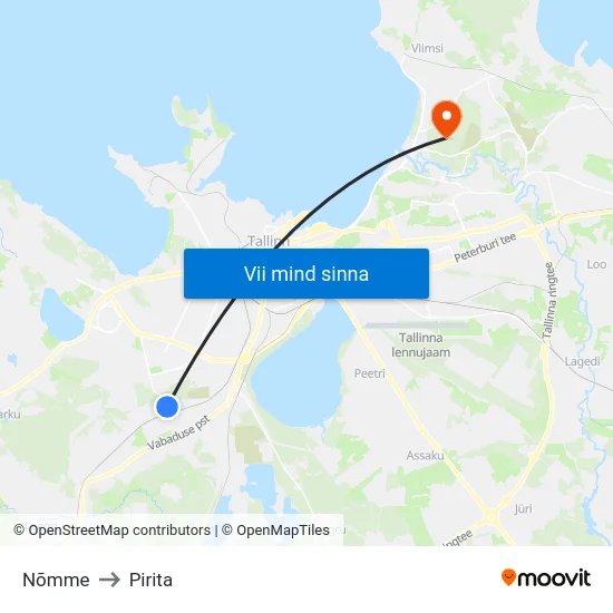 Nõmme to Pirita map