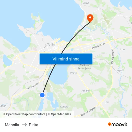Männiku to Pirita map