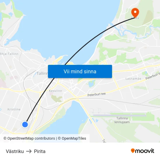 Västriku to Pirita map