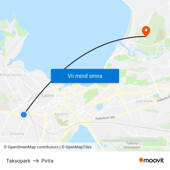 Taksopark to Pirita map