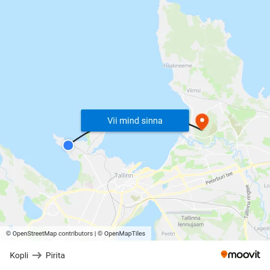 Kopli to Pirita map