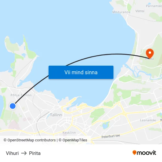 Vihuri to Pirita map
