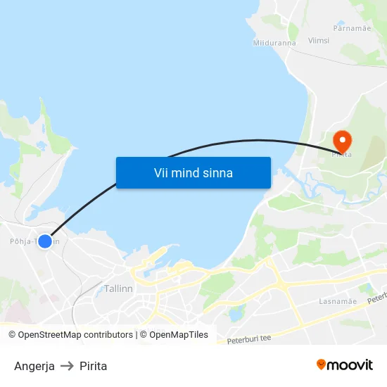 Angerja to Pirita map