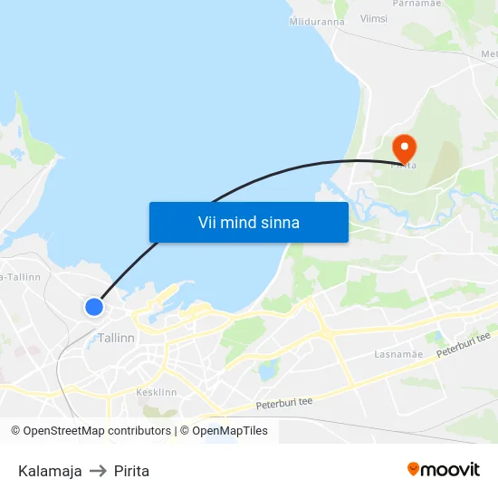 Kalamaja to Pirita map