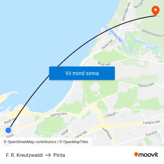 F. R. Kreutzwaldi to Pirita map