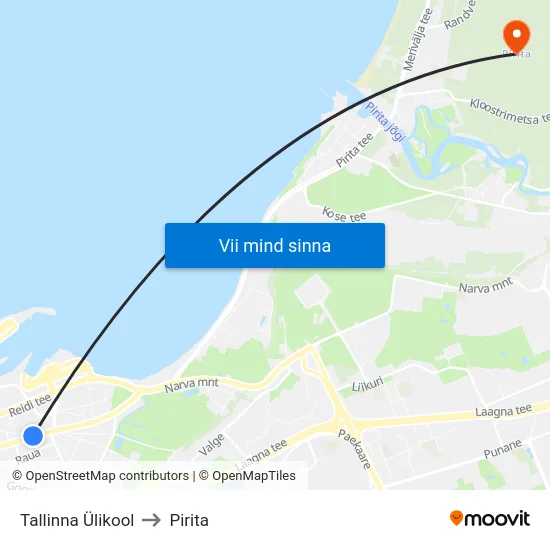Tallinna Ülikool to Pirita map