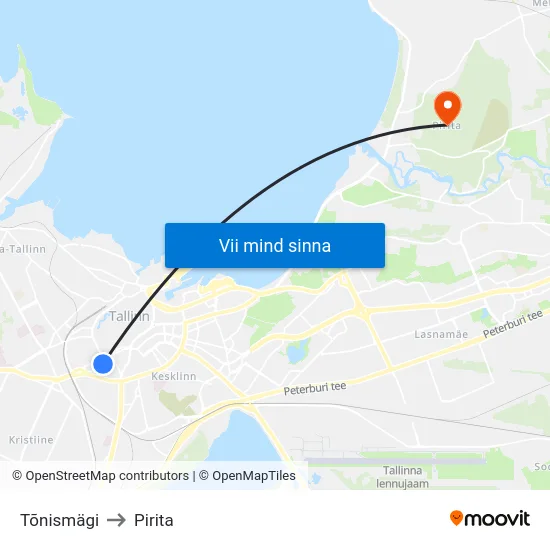 Tõnismägi to Pirita map