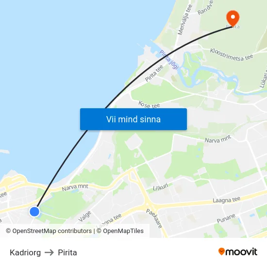 Kadriorg to Pirita map