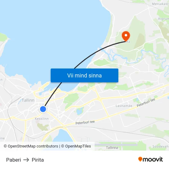 Paberi to Pirita map