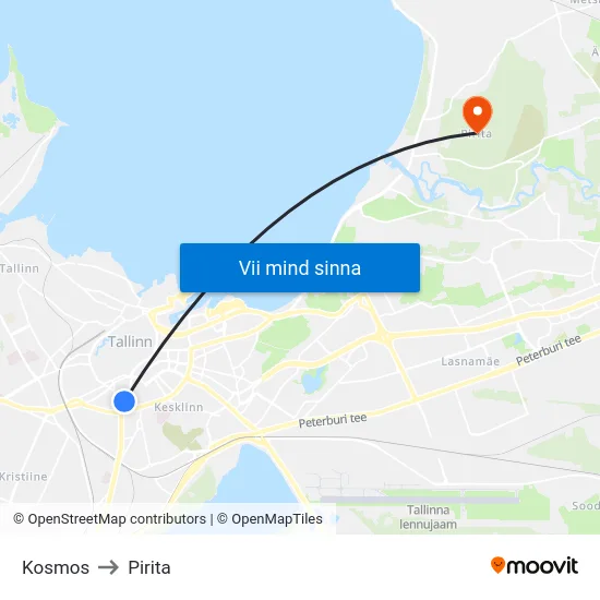 Kosmos to Pirita map