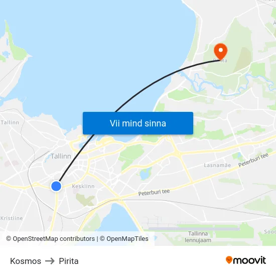 Kosmos to Pirita map