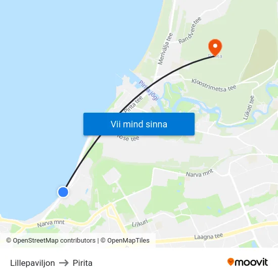 Lillepaviljon to Pirita map