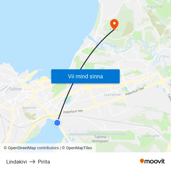 Lindakivi to Pirita map
