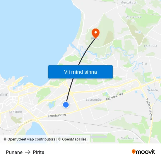 Punane to Pirita map