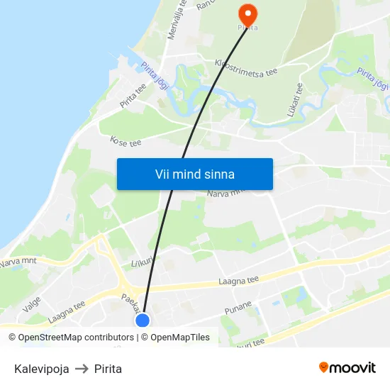 Kalevipoja to Pirita map