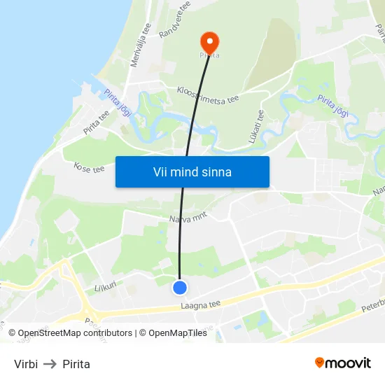 Virbi to Pirita map