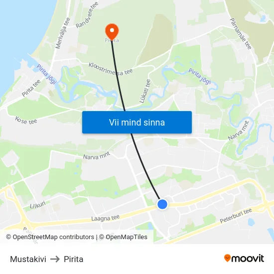 Mustakivi to Pirita map