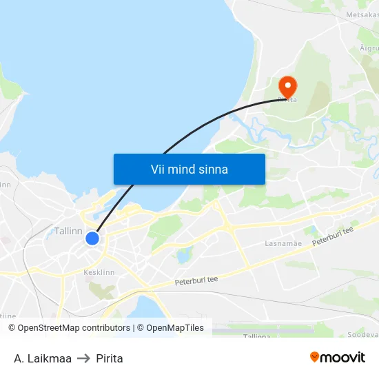 A. Laikmaa to Pirita map