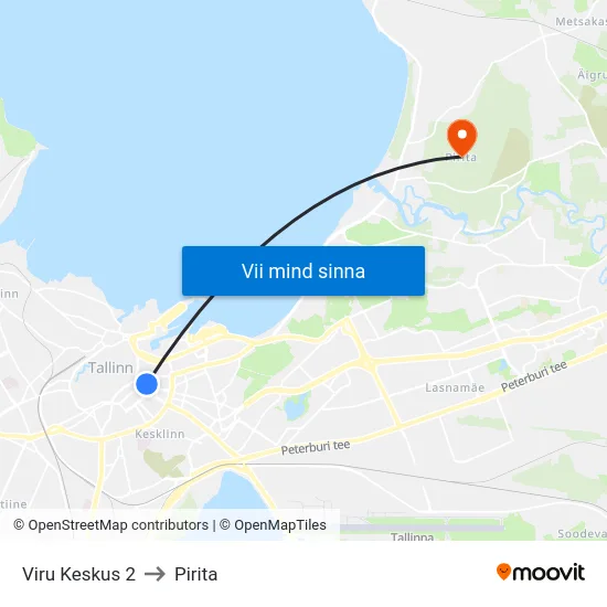 Viru Keskus 2 to Pirita map